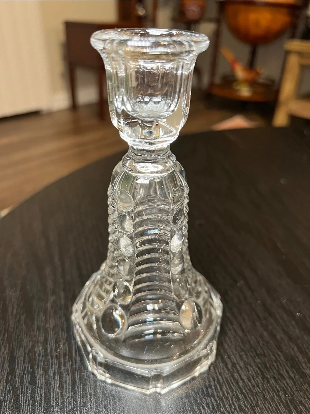 Vintage 1930s Val Saint Lambert Eye Winker Style Clear Glass Candlestick Holder